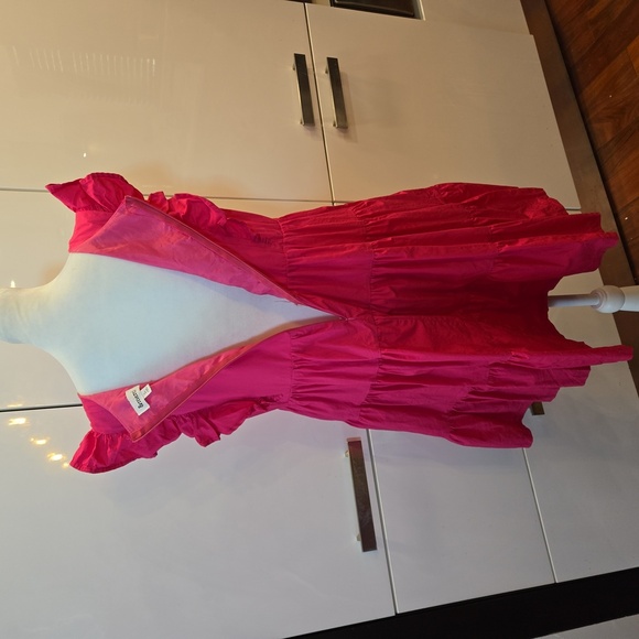 Cotton Tiered Ruffle Peasant Boho Sleeveless Dress Pink Size Large - Picture 6 of 11